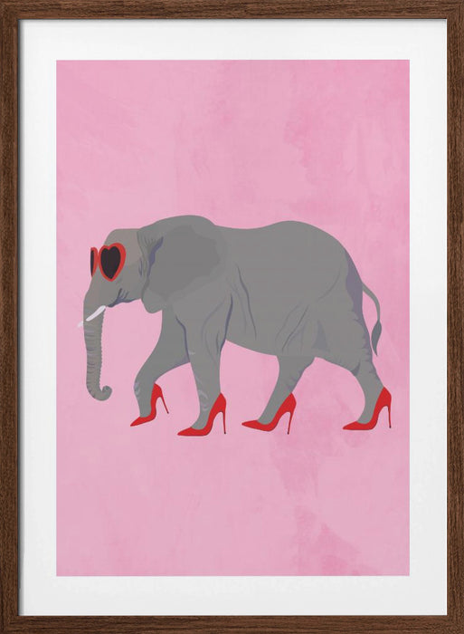 Elephant in heels and heart glasses Framed Art Wall Decor