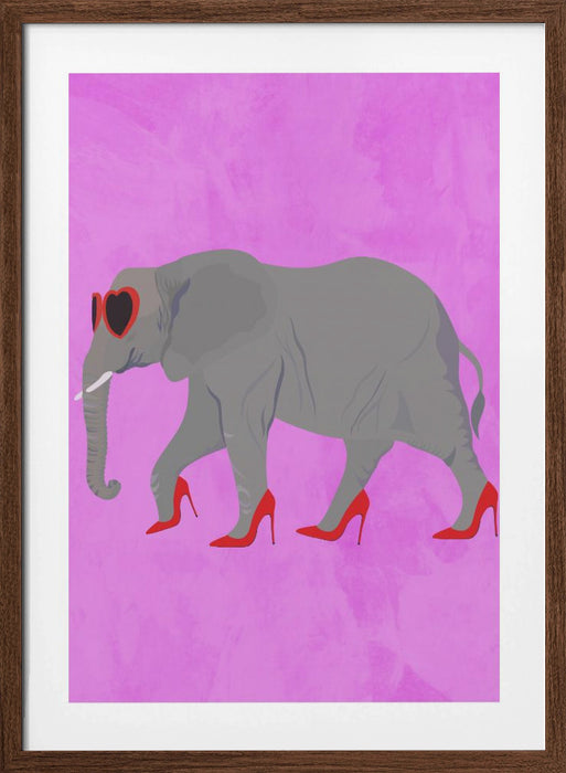 Flamingo in heels and heart glasses pink Framed Art Modern Wall Decor