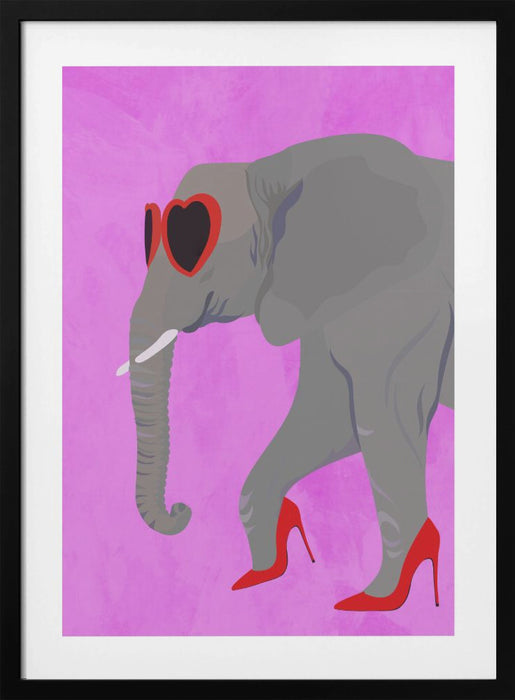 Flamingo profile in heels and heart glasses Framed Art Wall Decor