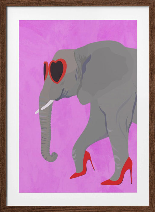 Flamingo profile in heels and heart glasses Framed Art Wall Decor