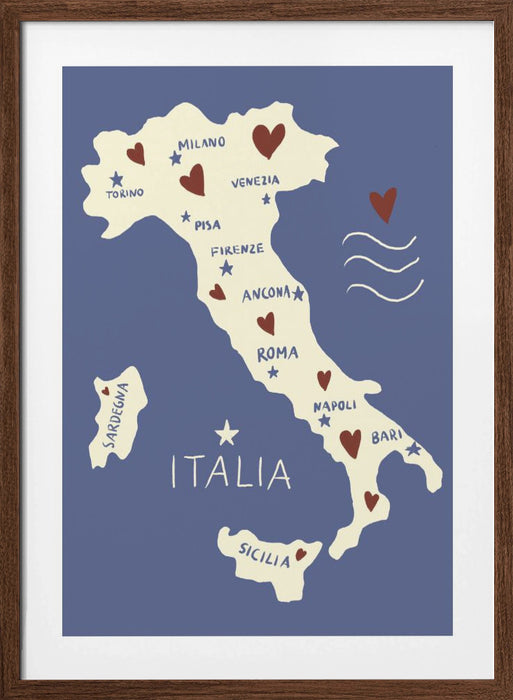 Italiy Map Framed Art Modern Wall Decor