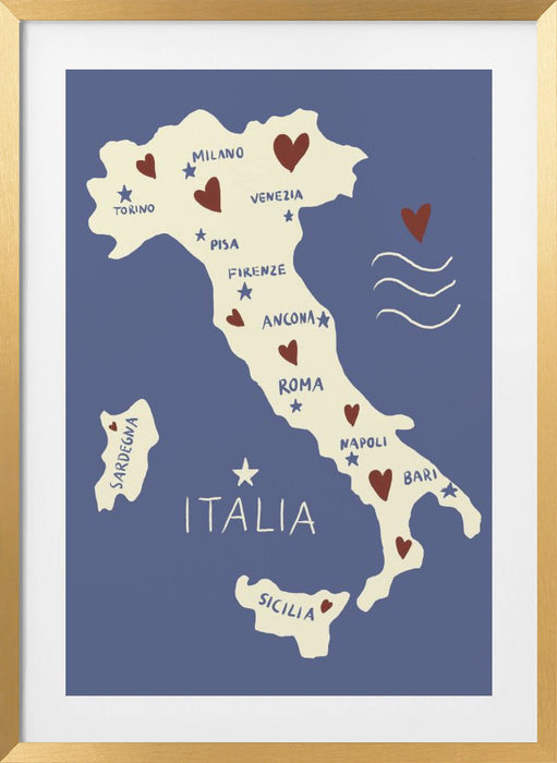 Italiy Map Framed Art Modern Wall Decor