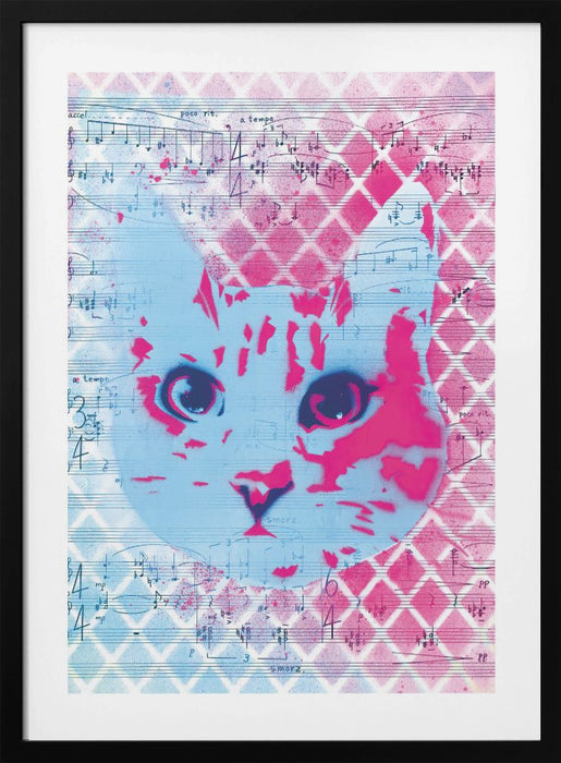 Musical Cat Framed Art Modern Wall Decor