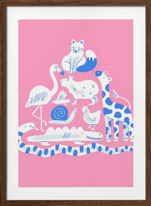 Pink Animal Collage Framed Art Modern Wall Decor