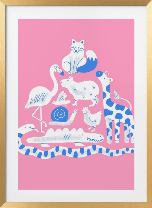 Pink Animal Collage Framed Art Modern Wall Decor