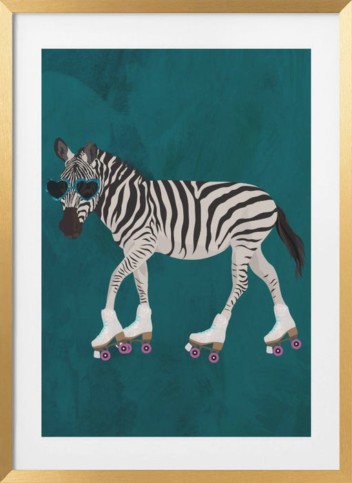 Zebra rollerskating Framed Art Wall Decor