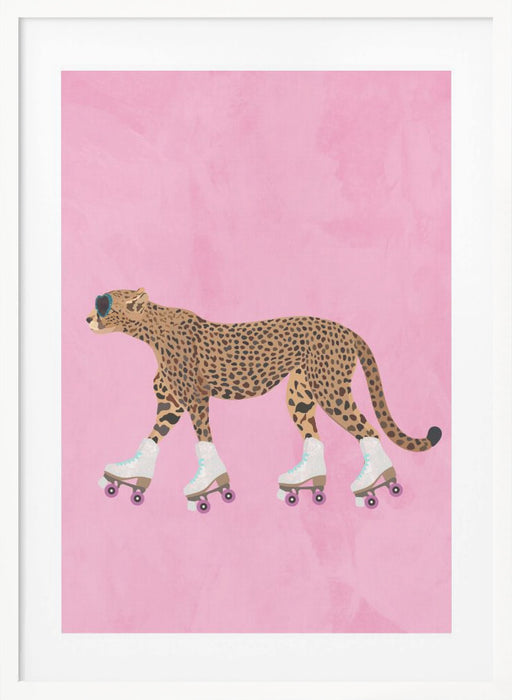 Cheetah rollerskating Framed Art Wall Decor