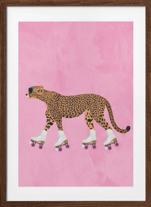 Cheetah rollerskating Framed Art Wall Decor