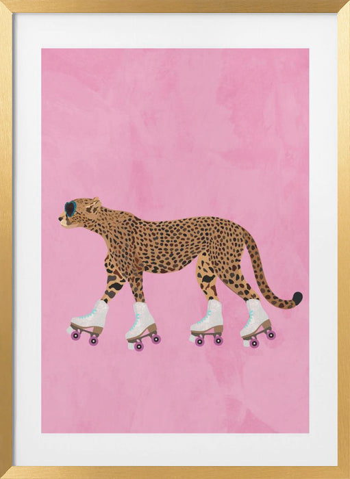 Cheetah rollerskating Framed Art Wall Decor