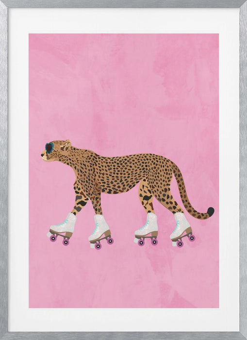 Cheetah rollerskating Framed Art Wall Decor