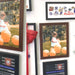 Wall display with 42x46 picture frame showcasing framed photographs and memorabilia