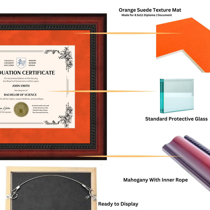 Boise State University Diploma Frame 8.5x11 Certificate Orange