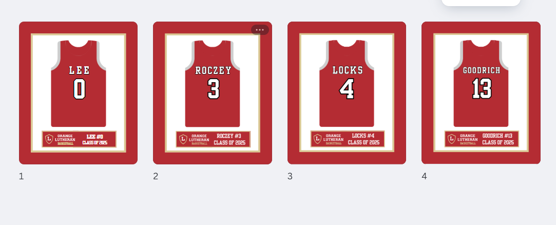 4 framed jersey prints  - Lutheran Basketball