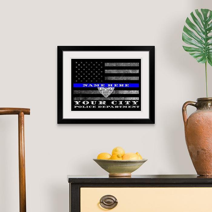 Atlanta Police Officer Thin blue Line Flag Gift Art - Modern Memory Design Picture frames - New Jersey Frame shop custom framing