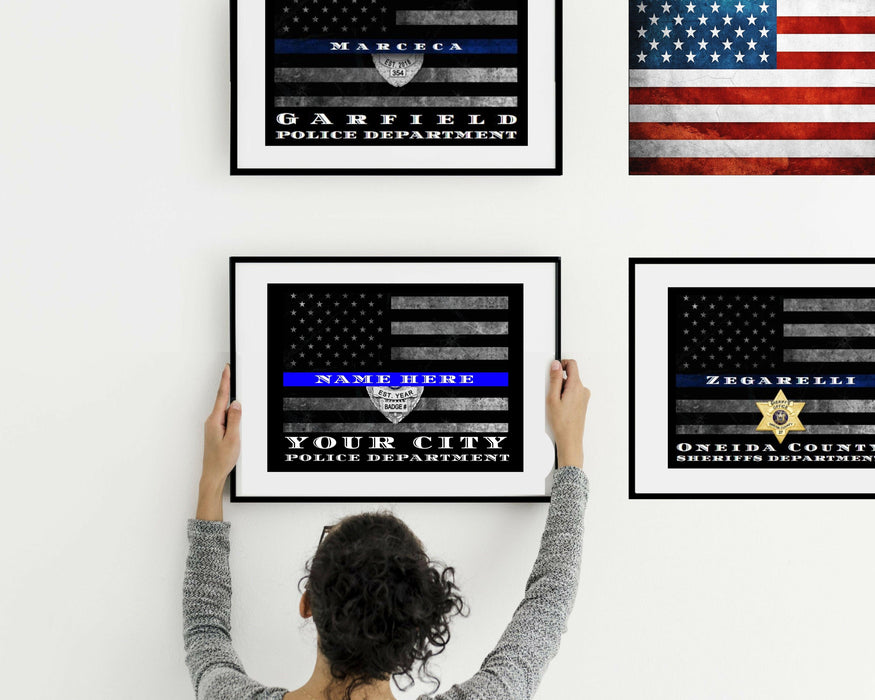 Austin Police Officer Thin blue Line Flag Gift Art - Modern Memory Design Picture frames - New Jersey Frame shop custom framing