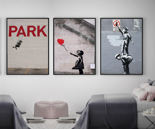 Banksy Graffiti Street art print framed 11x14 Set of 3 - Modern Memory Design Picture frames - New Jersey Frame shop custom framing