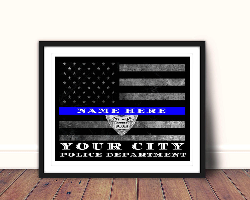 Birmingham Police Officer Thin blue Line Flag Gift Art - Modern Memory Design Picture frames - New Jersey Frame shop custom framing