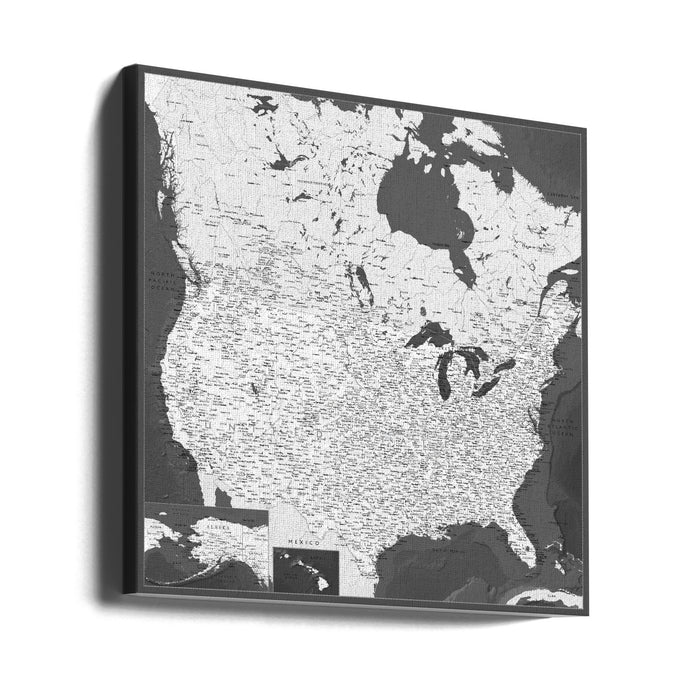 Highly detailed map of the United States, Olson Square Canvas Art Print