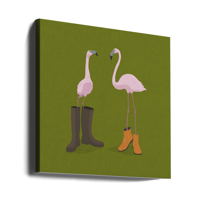 Fashion Flamingos Square Canvas Art Print