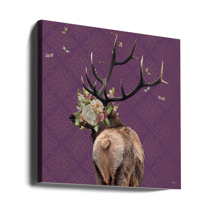 Spring Flower Bonnet On Deer Square Canvas Art Print