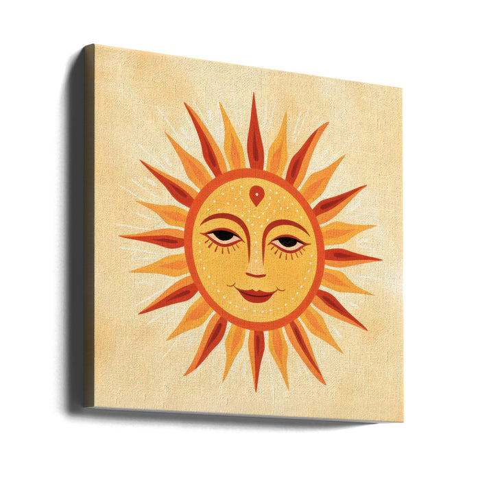 Whimsical Sun Face 2 Square Canvas Art Print