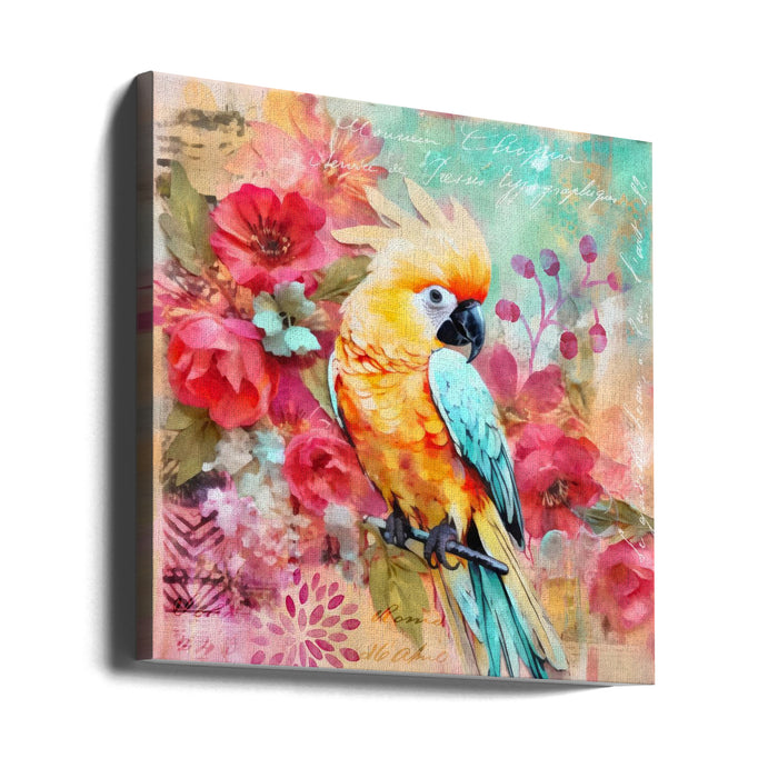 Parrots Tropical Garden Square Canvas Art