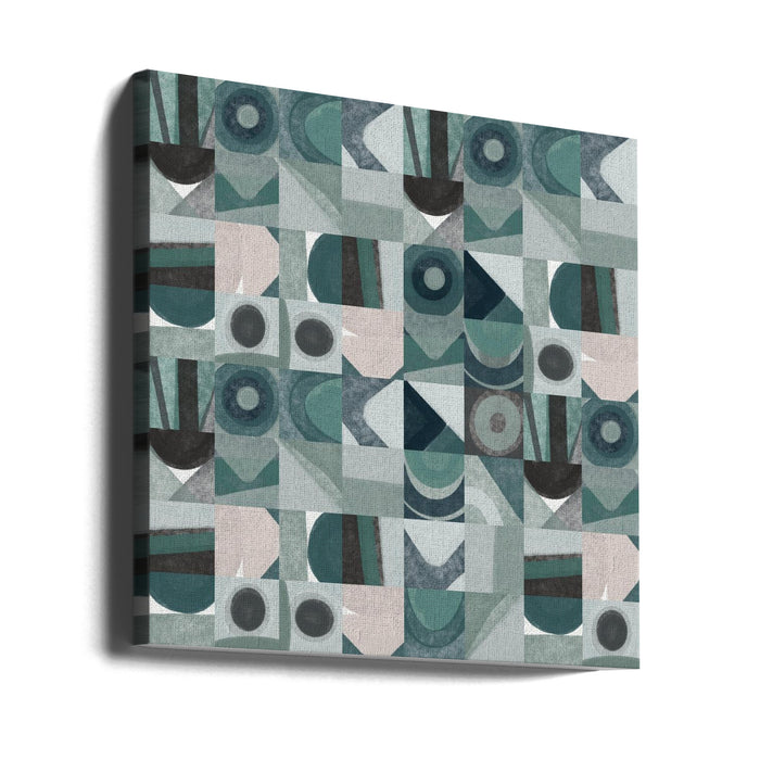 Mid Century Grid Pattern Four Square Canvas Art Print