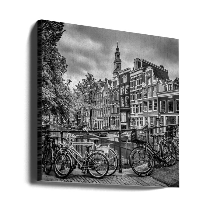 AMSTERDAM Flower Canal black &amp; white Square Canvas Art Print