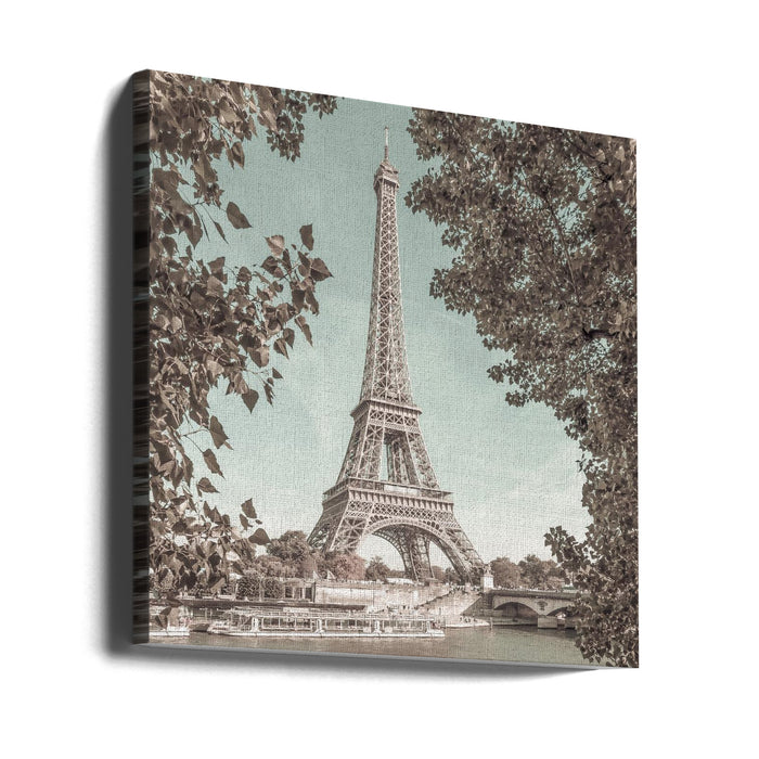 PARIS Eiffel Tower &amp; River Seine | urban vintage style Square Canvas Art Print