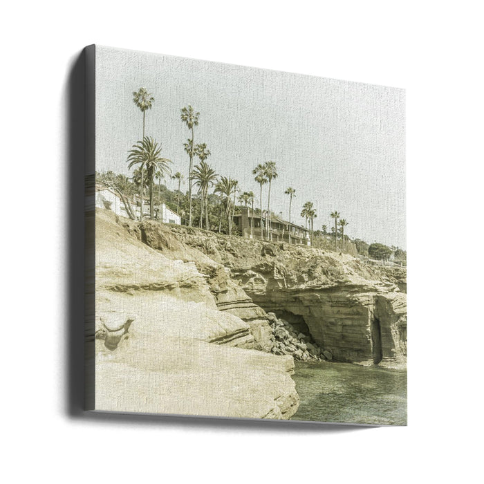 SAN DIEGO Vintage Sunset Cliffs Square Canvas Art Print