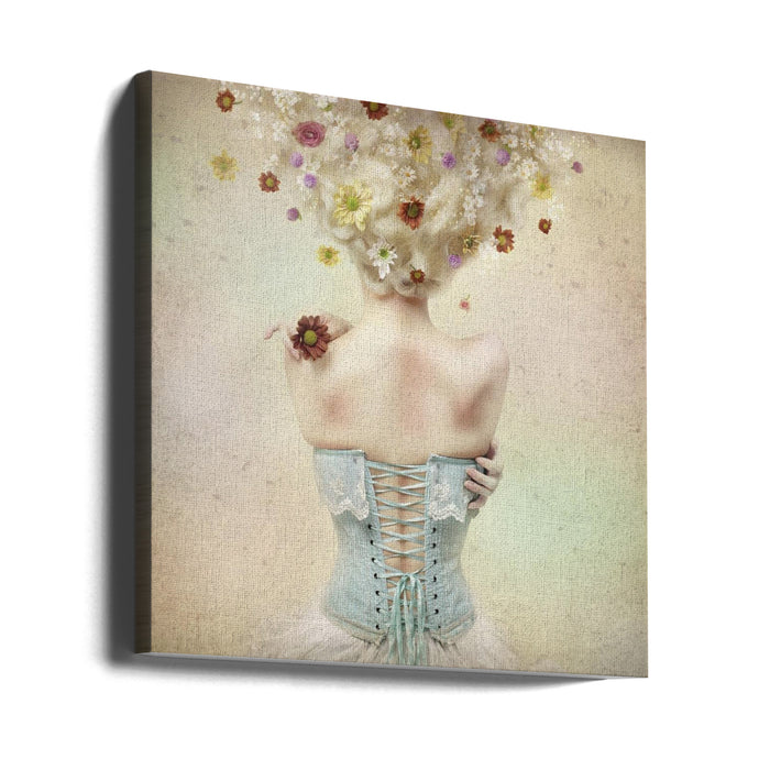 Girl of the flower garden Square Canvas Art Print