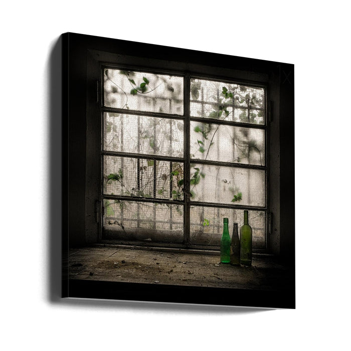 Still-Life with glass bottle Square Canvas Art Print