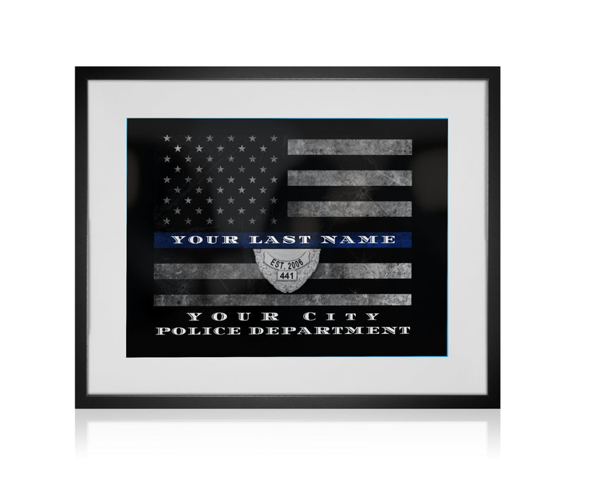 Custom Thin Blue Line Flag framed 11x14 : Promotion