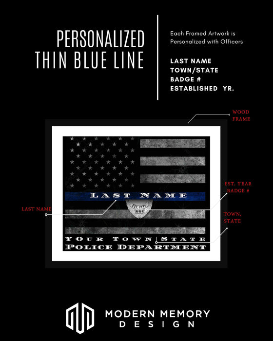 Framed NYPD Thin Blue Line Flag Customized Police officer gift Art Picture Frame Store New Jersey