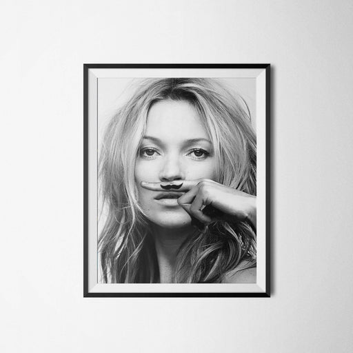 Kate Moss Mustache poster print fashion art décor canvas frame