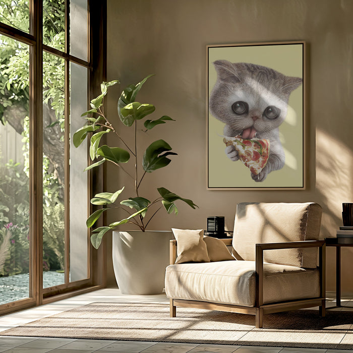 cat loves pizza Framed Art Modern Wall Decor