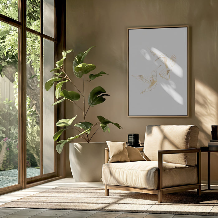 Gold Hummingbird Line art Silhouettes 4 Framed Art Modern Wall Decor