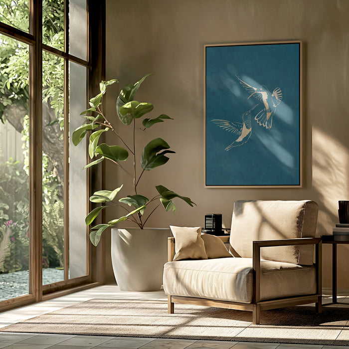 Gold Hummingbird Line art Silhouettes 3 Framed Art Modern Wall Decor