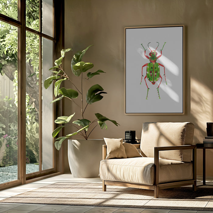 Green tiger beetle or Cicindela campestris Framed Art Wall Decor