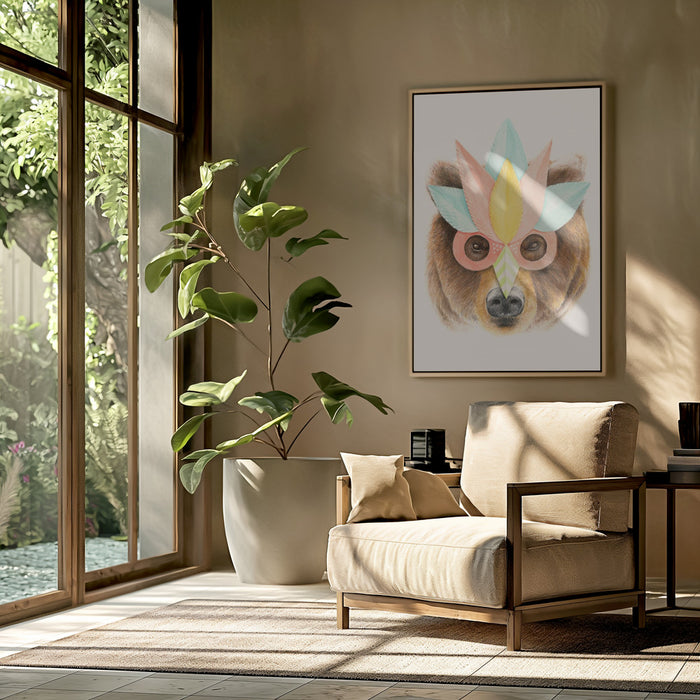 Bear Paper Mask Framed Art Modern Wall Decor