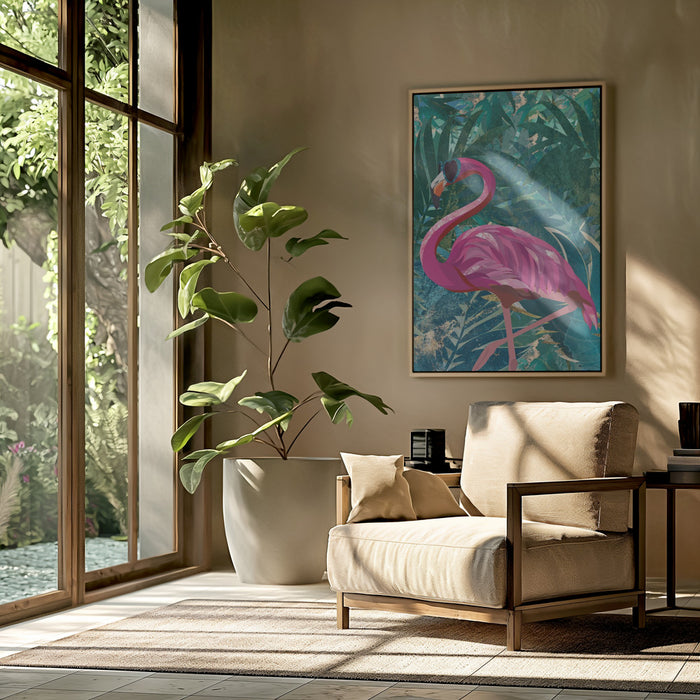 Flamingo in the Jungle Framed Art Modern Wall Decor