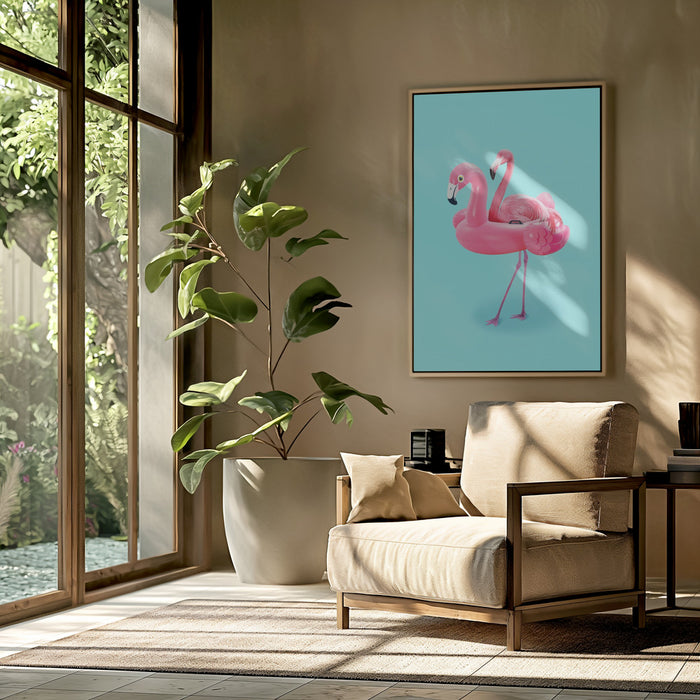 Flamingo on Resort Framed Art Modern Wall Decor