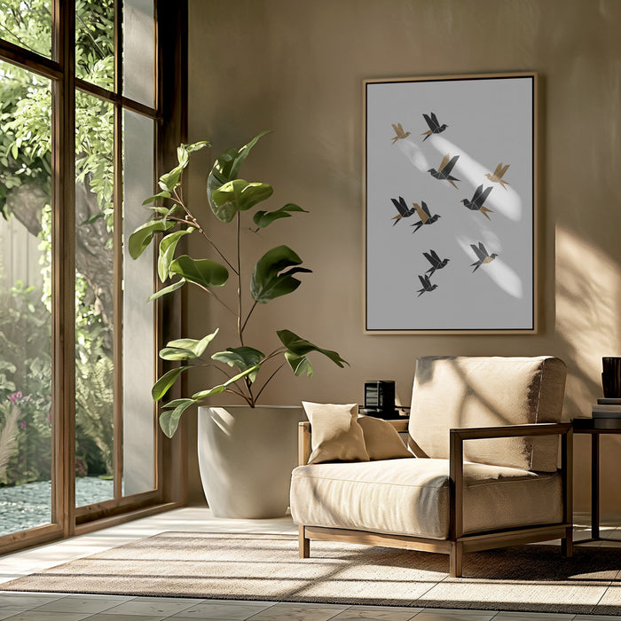 Origami Birds Collage I Framed Art Modern Wall Decor