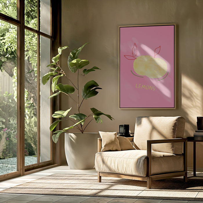 Lemons in Pink Framed Art Modern Wall Decor