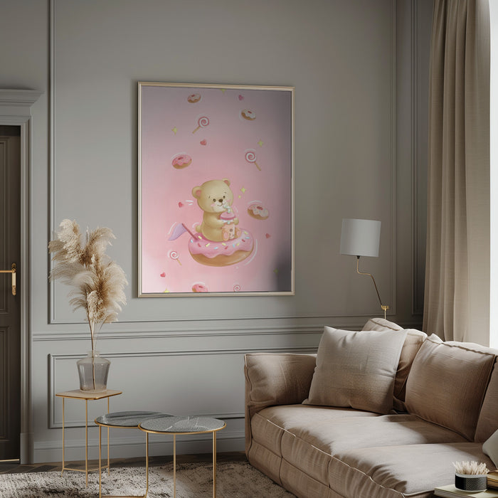 Teddy Bear and Donut cake Framed Art Wall Decor