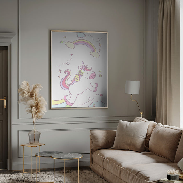 Unicorn and Baby girl Framed Art Modern Wall Decor