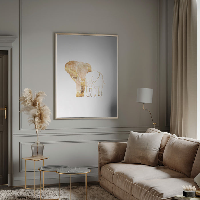 White Gold Elephants 2 Framed Art Modern Wall Decor