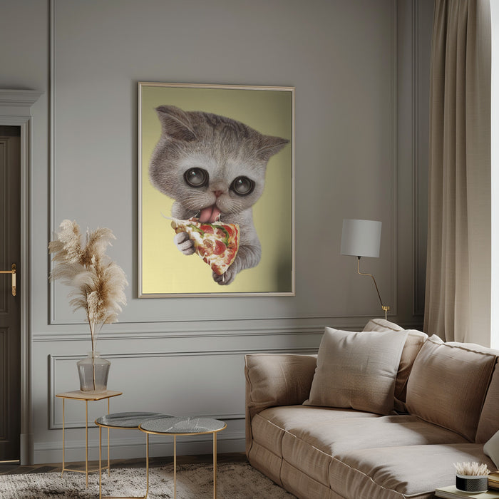 cat loves pizza Framed Art Modern Wall Decor