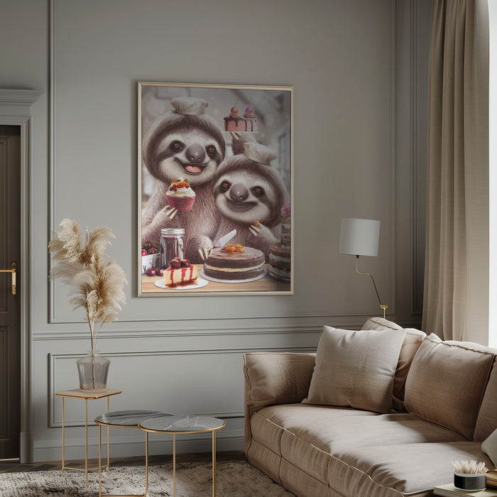 SLOTH BAKING CAKES Framed Art Modern Wall Decor