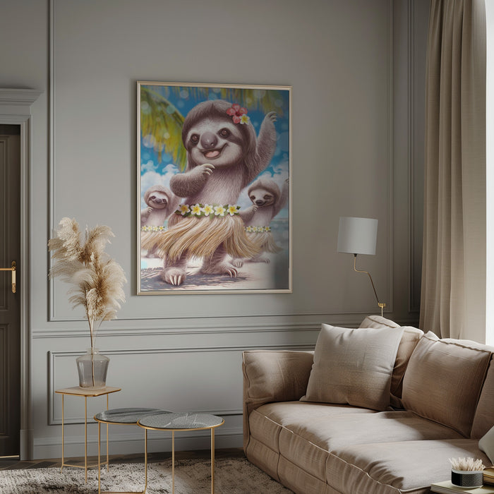 SLOTH HULA DANCER Framed Art Modern Wall Decor